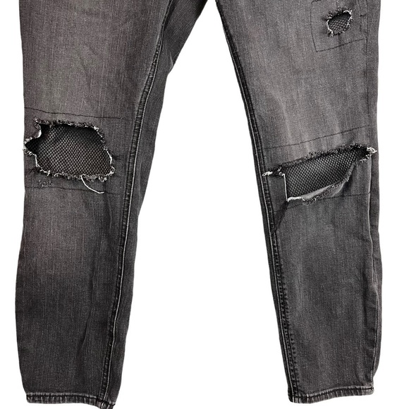 Free People Black Distressed Fishnet Mesh Skinny Jeans Size 28 - Picture 2 of 9
